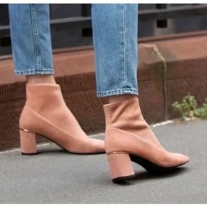 COLE HAAN LAREE STRETCH SUEDE LEATHER ANKLE BOOTIES MOCHA NWT